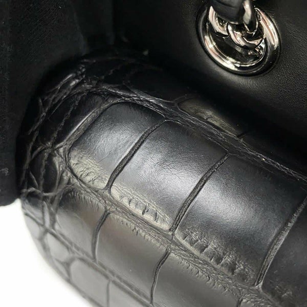 シャネル チェーンショルダーバッグ マトラッセ25 ココマーク ダブルチェーン クロコダイルマット CHANEL 黒