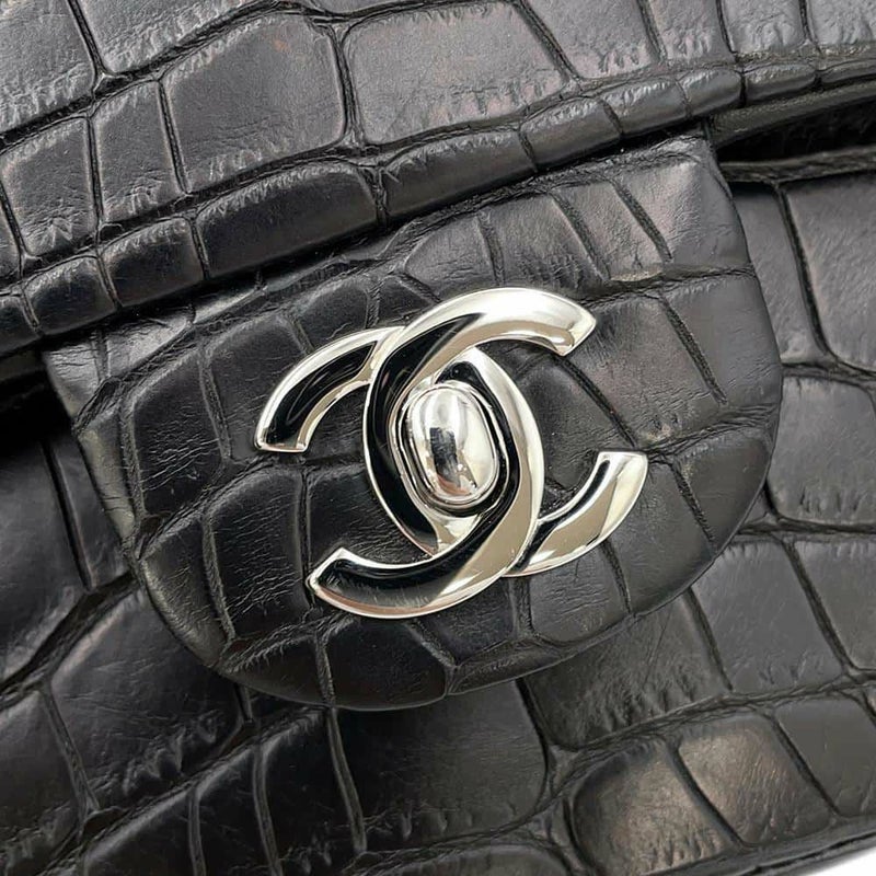 シャネル チェーンショルダーバッグ マトラッセ25 ココマーク ダブルチェーン クロコダイルマット CHANEL 黒