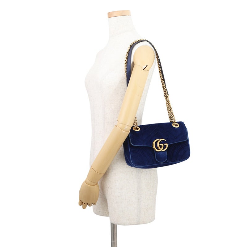 グッチ チェーンショルダーバッグ GGマーモント シェブロン ベロア スモール 446744 GUCCI