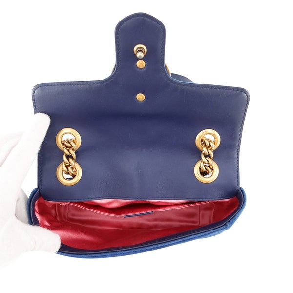 グッチ チェーンショルダーバッグ GGマーモント シェブロン ベロア スモール 446744 GUCCI