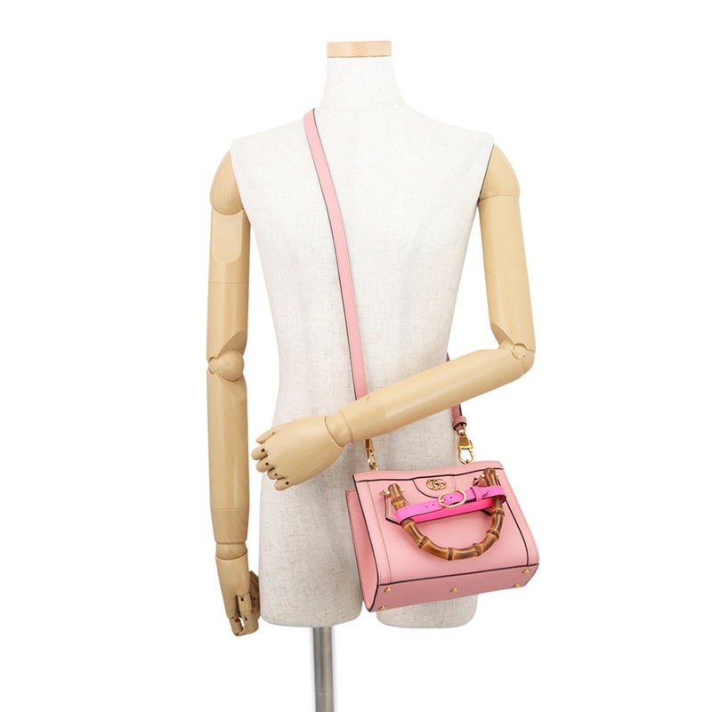 グッチ ハンドバッグ ダイアナ ミニ GG レザー/バンブー 655661 GUCCI 2wayショルダー