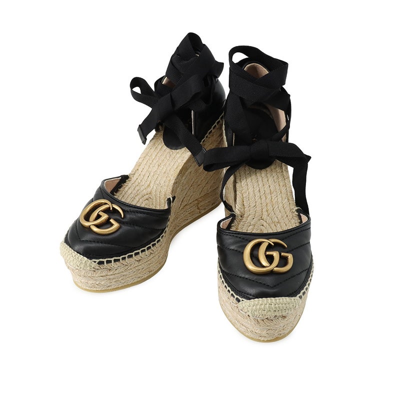 グッチ サンダル GGマーモント レースアップ エスパドリーユ ウェッジソール レディースサイズ34 1/2 573023 GUCCI 靴 黒