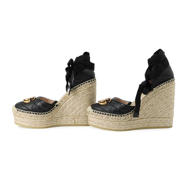 グッチ サンダル GGマーモント レースアップ エスパドリーユ ウェッジソール レディースサイズ34 1/2 573023 GUCCI 靴 黒