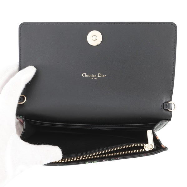 クリスチャン・ディオール チェーンウォレット カロ フラワープリント レザー S5134OBQJ Christian Dior 黒 セール品