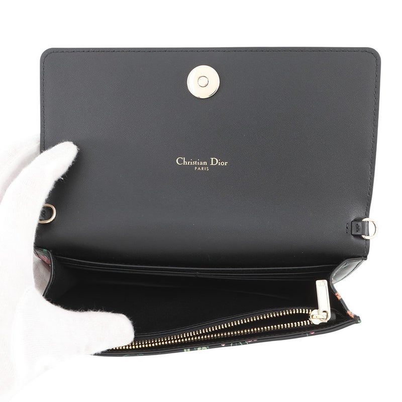 クリスチャン・ディオール チェーンウォレット カロ フラワープリント レザー S5134OBQJ Christian Dior 黒 セール品