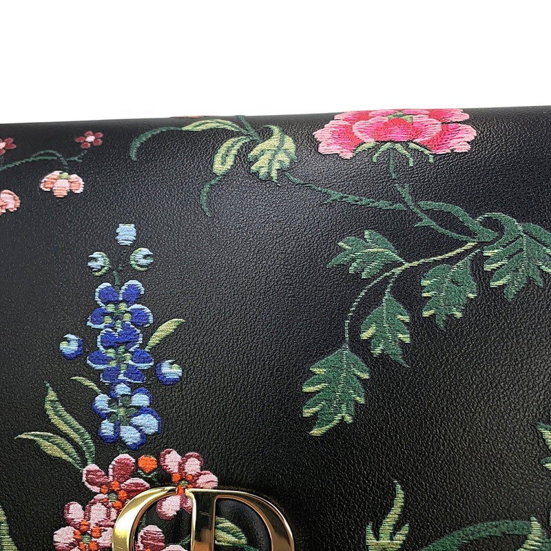 クリスチャン・ディオール チェーンウォレット カロ フラワープリント レザー S5134OBQJ Christian Dior 黒 セール品
