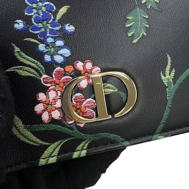 クリスチャン・ディオール チェーンウォレット カロ フラワープリント レザー S5134OBQJ Christian Dior 黒 セール品