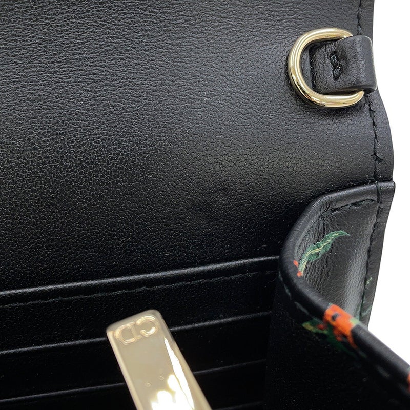 クリスチャン・ディオール チェーンウォレット カロ フラワープリント レザー S5134OBQJ Christian Dior 黒 セール品