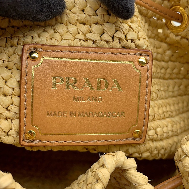 プラダ ハンドバッグ バケットバック ロゴ ラフィア/レザー 1BE068 PRADA 3way
 ショルダーバッグ