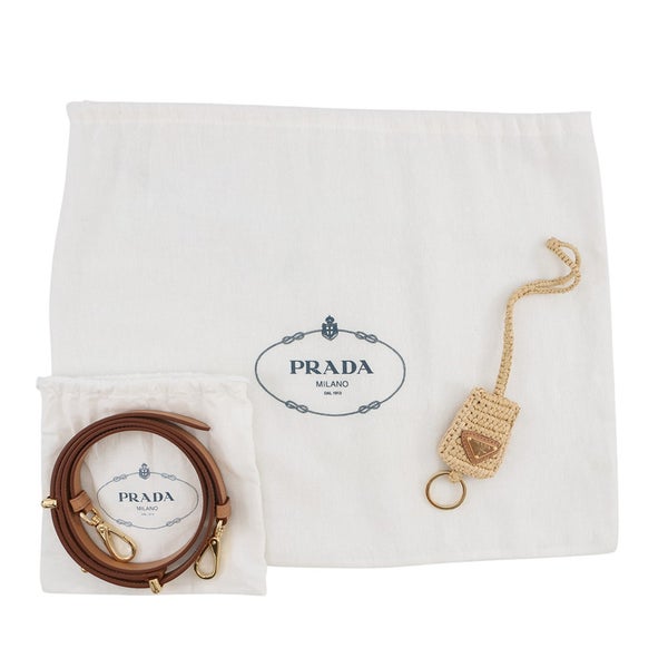 プラダ ハンドバッグ バケットバック ロゴ ラフィア/レザー 1BE068 PRADA 3way
 ショルダーバッグ