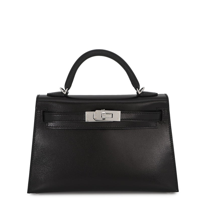 エルメス ハンドバッグ ミニケリー 外縫い ブラック/シルバー金具 ボックスカーフ K刻印 HERMES Kelly 2wayバッグ 黒