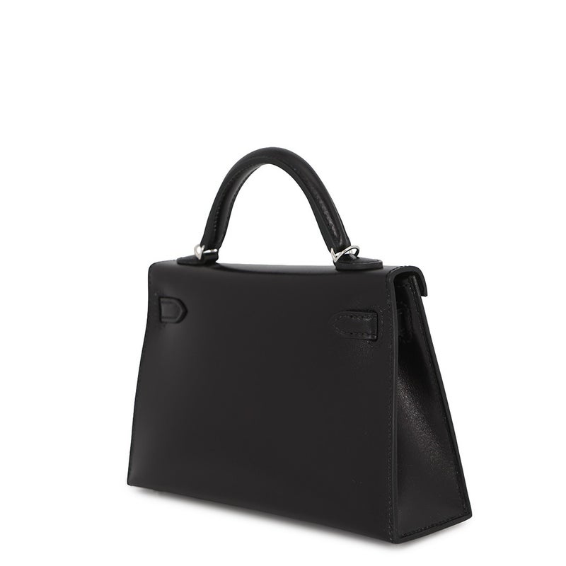 エルメス ハンドバッグ ミニケリー 外縫い ブラック/シルバー金具 ボックスカーフ K刻印 HERMES Kelly 2wayバッグ 黒