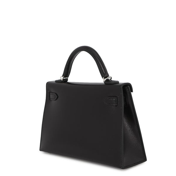 エルメス ハンドバッグ ミニケリー 外縫い ブラック/シルバー金具 ボックスカーフ K刻印 HERMES Kelly 2wayバッグ 黒