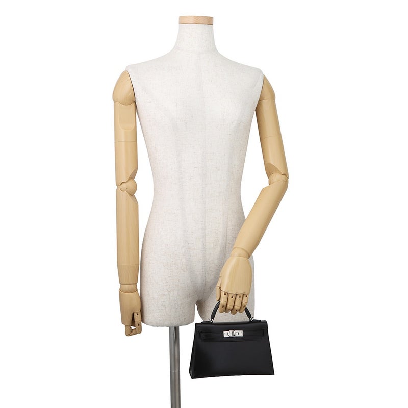 エルメス ハンドバッグ ミニケリー 外縫い ブラック/シルバー金具 ボックスカーフ K刻印 HERMES Kelly 2wayバッグ 黒