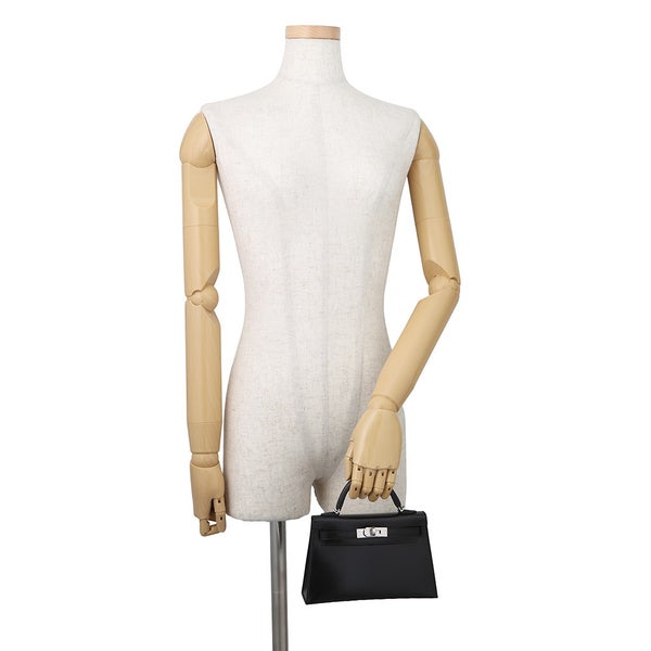 エルメス ハンドバッグ ミニケリー 外縫い ブラック/シルバー金具 ボックスカーフ K刻印 HERMES Kelly 2wayバッグ 黒