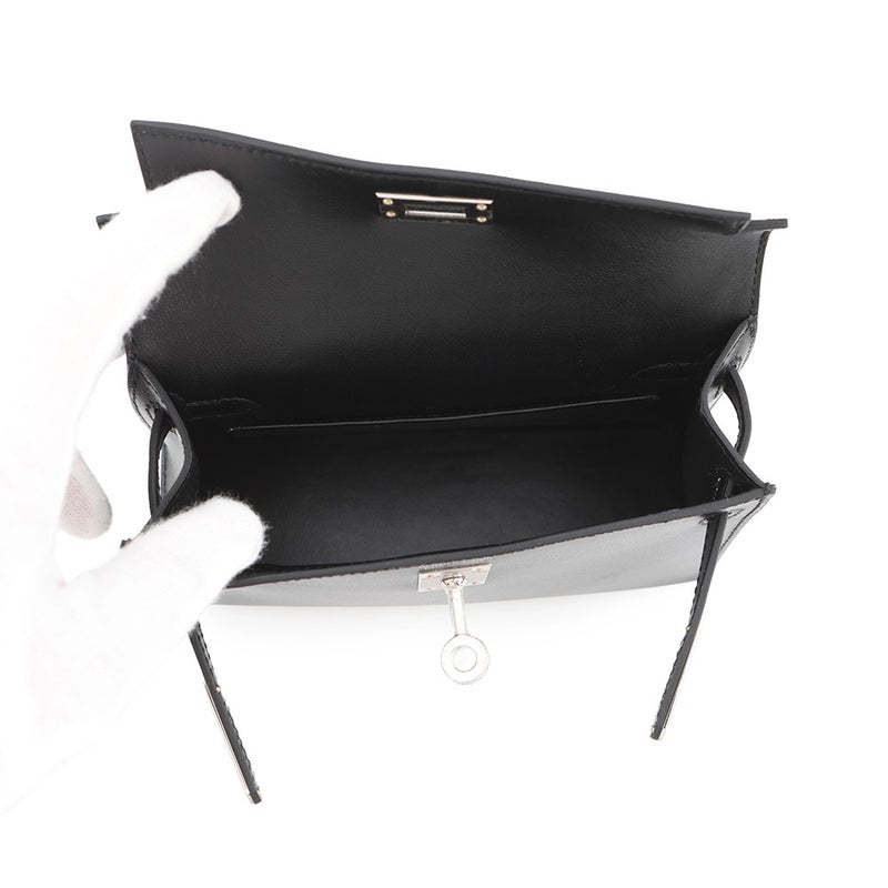エルメス ハンドバッグ ミニケリー 外縫い ブラック/シルバー金具 ボックスカーフ K刻印 HERMES Kelly 2wayバッグ 黒