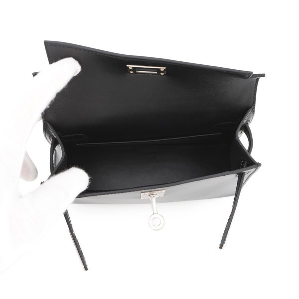 エルメス ハンドバッグ ミニケリー 外縫い ブラック/シルバー金具 ボックスカーフ K刻印 HERMES Kelly 2wayバッグ 黒