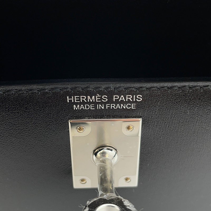 エルメス ハンドバッグ ミニケリー 外縫い ブラック/シルバー金具 ボックスカーフ K刻印 HERMES Kelly 2wayバッグ 黒