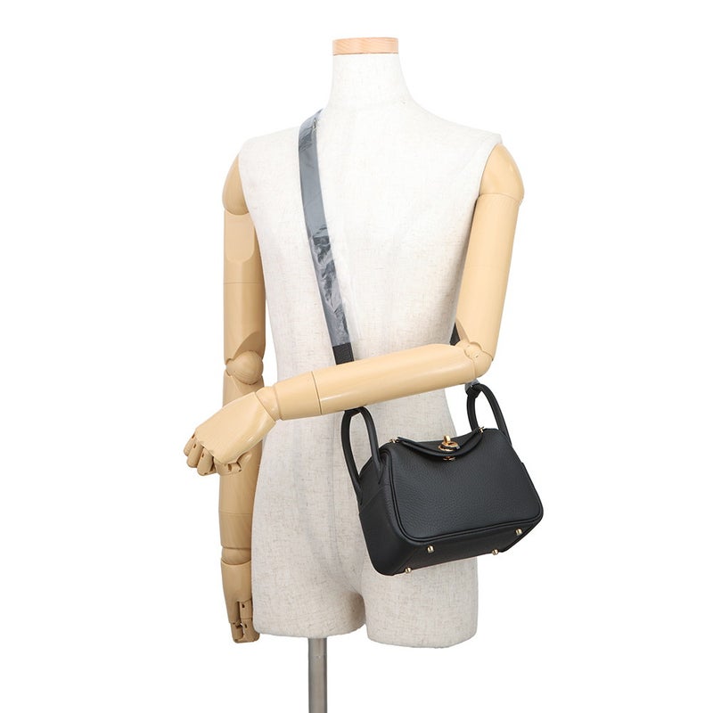 エルメス ハンドバッグ リンディ ミニ ブラック/ゴールド金具 トリヨンクレマンス K刻印 HERMES バッグ 2wayショルダーバッグ 黒