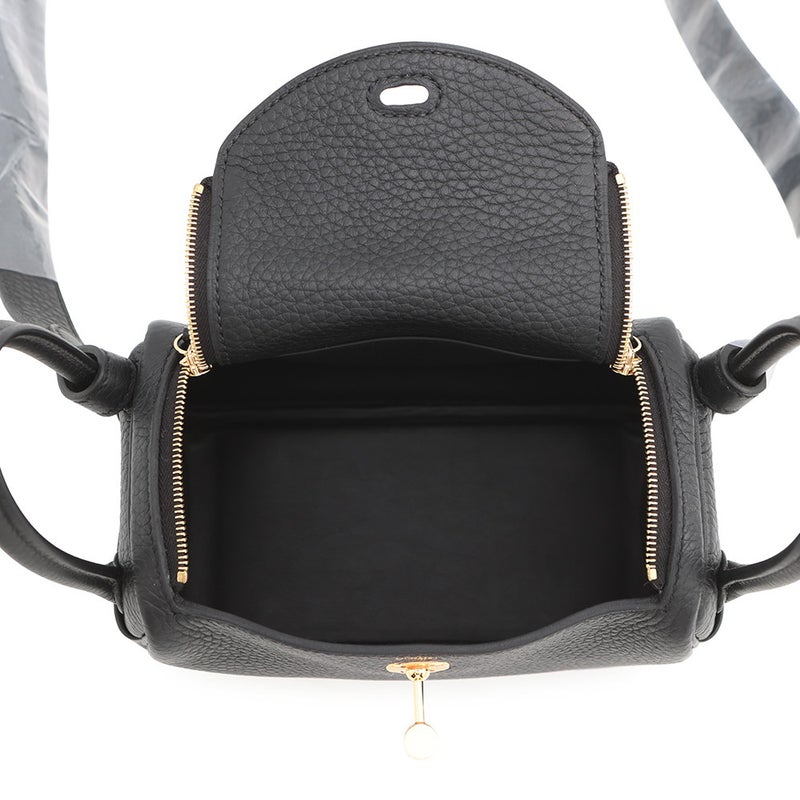 エルメス ハンドバッグ リンディ ミニ ブラック/ゴールド金具 トリヨンクレマンス K刻印 HERMES バッグ 2wayショルダーバッグ 黒