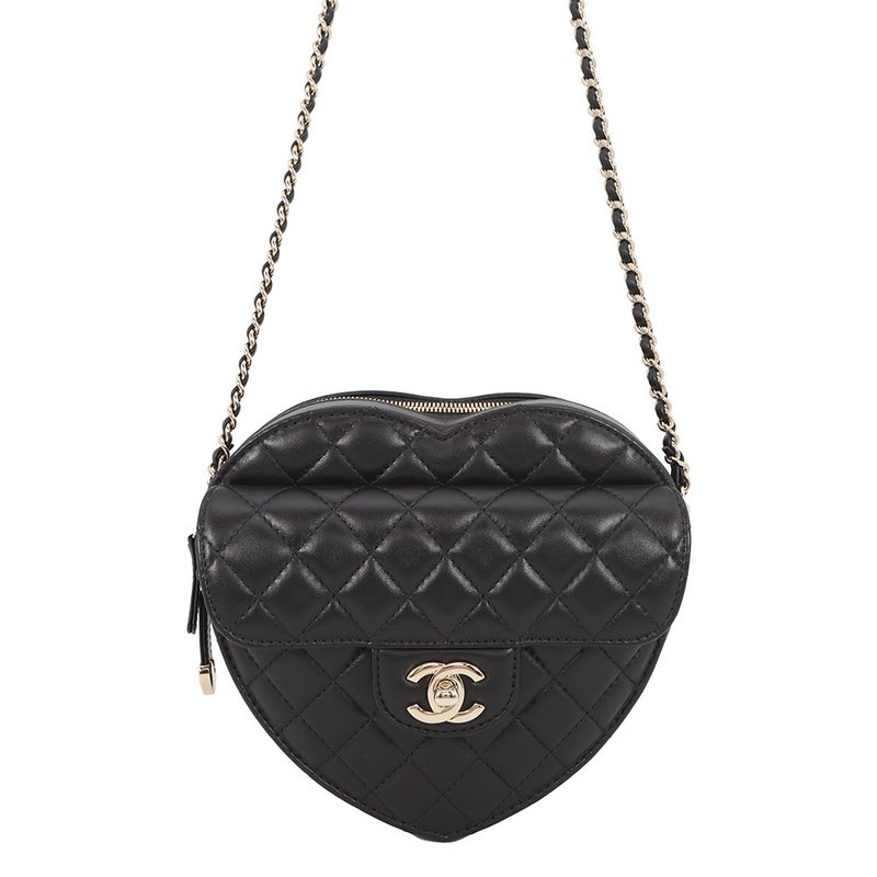 シャネル チェーンショルダーバッグ マトラッセ ココマーク ハート ラムスキン AS5764 CHANEL 黒