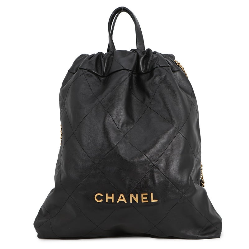 シャネル リュック シャネル22 ラージ シャイニーカーフレザー AS3313 CHANEL バックパック バッグ 黒