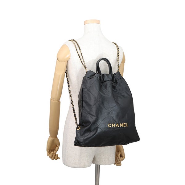 シャネル リュック シャネル22 ラージ シャイニーカーフレザー AS3313 CHANEL バックパック バッグ 黒