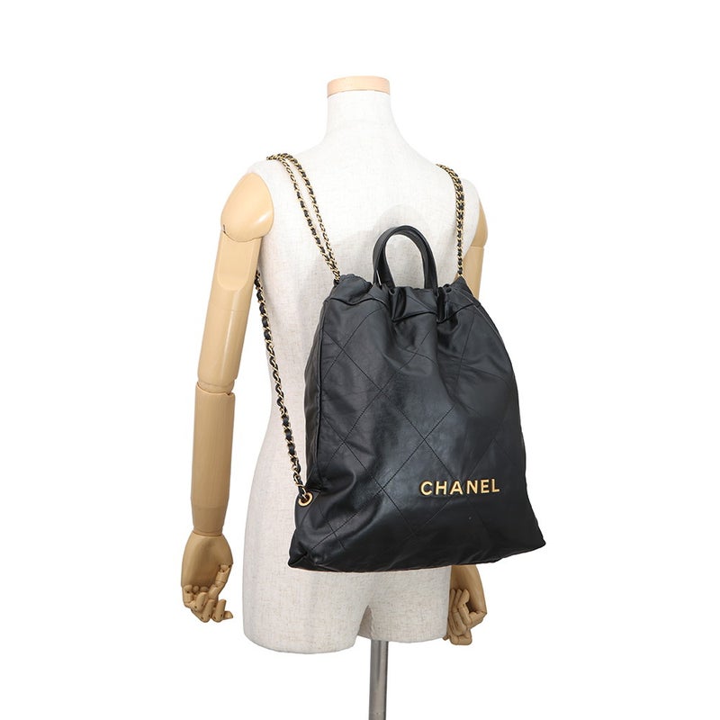 シャネル リュック シャネル22 ラージ シャイニーカーフレザー AS3313 CHANEL バックパック バッグ 黒