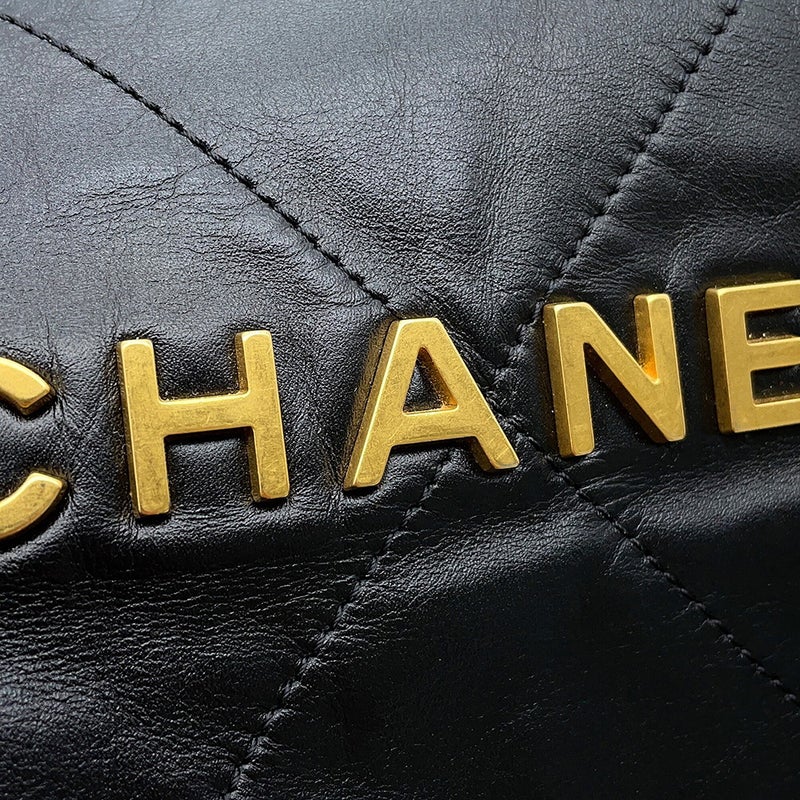 シャネル リュック シャネル22 ラージ シャイニーカーフレザー AS3313 CHANEL バックパック バッグ 黒