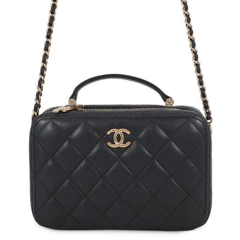 シャネル チェーンショルダーバッグ マトラッセ ココマーク トップハンドル キャビアスキン CHANEL 黒
