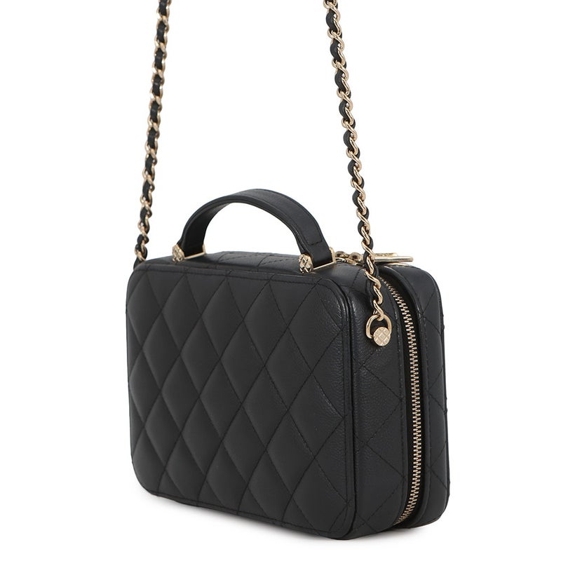 シャネル チェーンショルダーバッグ マトラッセ ココマーク トップハンドル キャビアスキン CHANEL 黒
