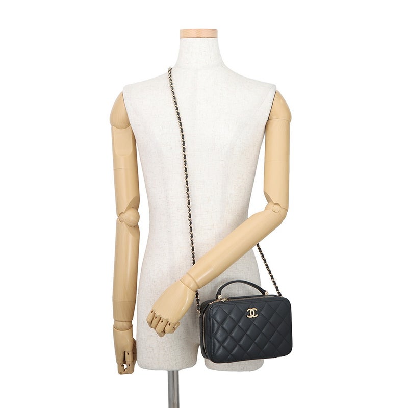 シャネル チェーンショルダーバッグ マトラッセ ココマーク トップハンドル キャビアスキン CHANEL 黒