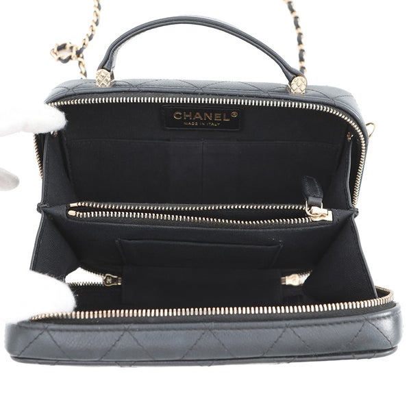 シャネル チェーンショルダーバッグ マトラッセ ココマーク トップハンドル キャビアスキン CHANEL 黒