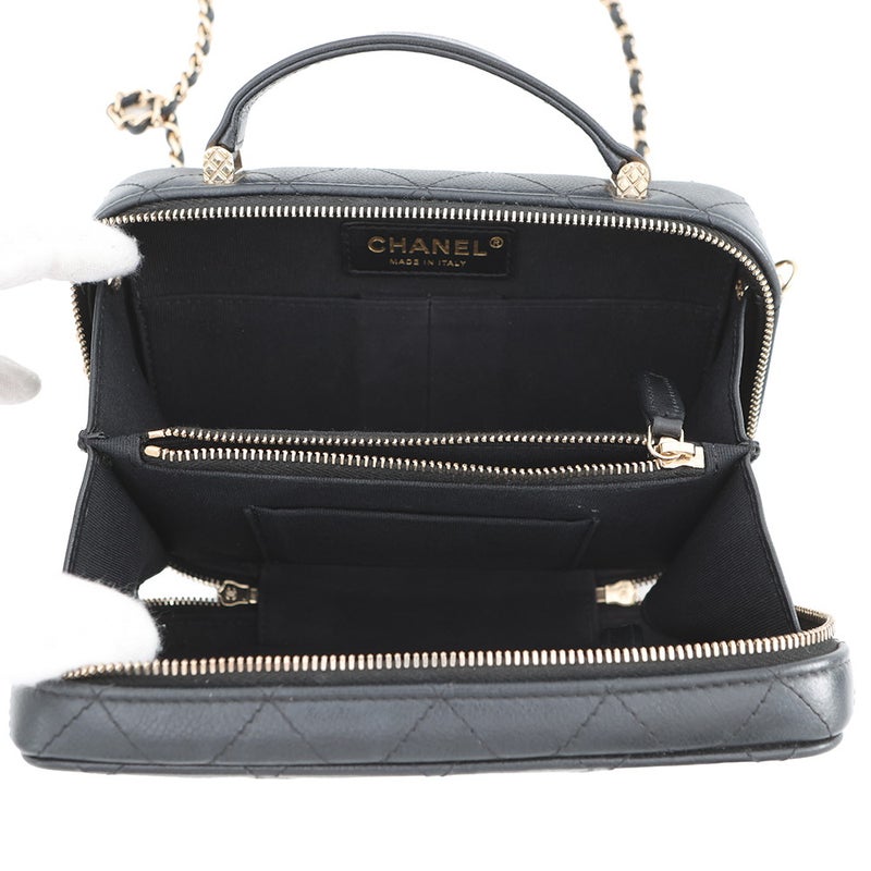シャネル チェーンショルダーバッグ マトラッセ ココマーク トップハンドル キャビアスキン CHANEL 黒
