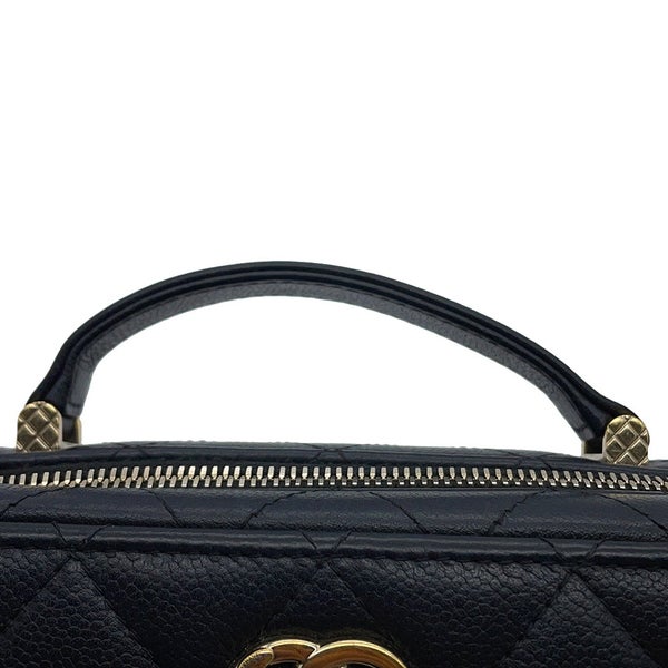 シャネル チェーンショルダーバッグ マトラッセ ココマーク トップハンドル キャビアスキン CHANEL 黒