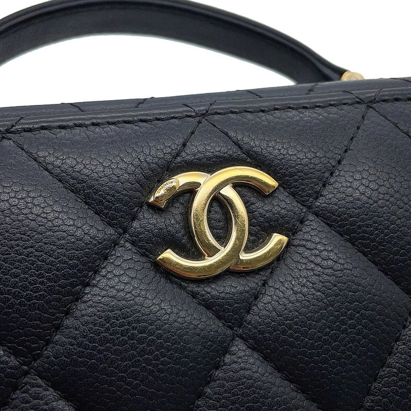 シャネル チェーンショルダーバッグ マトラッセ ココマーク トップハンドル キャビアスキン CHANEL 黒