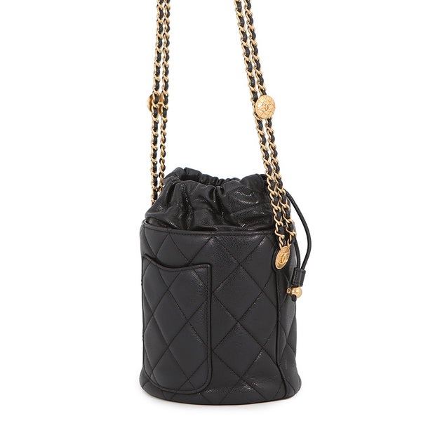 シャネル チェーンショルダーバッグ ココマーク マトラッセ 巾着 キャビアスキン CHANEL 黒