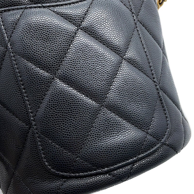 シャネル チェーンショルダーバッグ ココマーク マトラッセ 巾着 キャビアスキン CHANEL 黒