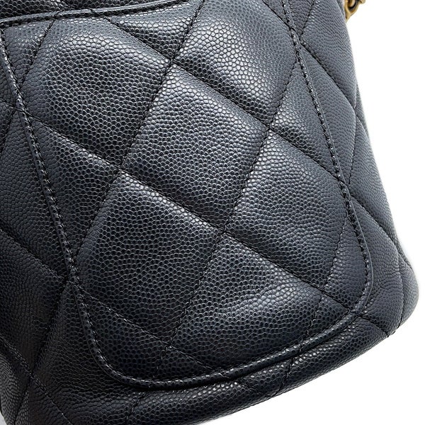 シャネル チェーンショルダーバッグ ココマーク マトラッセ 巾着 キャビアスキン CHANEL 黒
