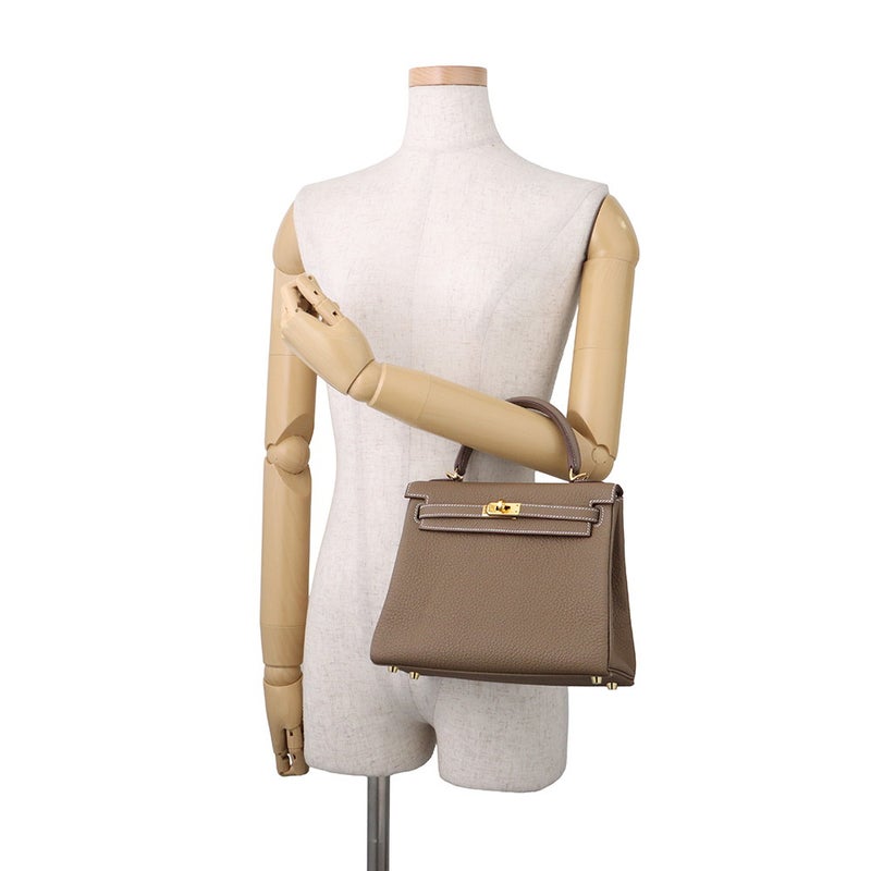 エルメス ハンドバッグ ケリー25 内縫い エトゥープ/ゴールド金具 トゴ W刻印 HERMES Kelly 2wayバッグ