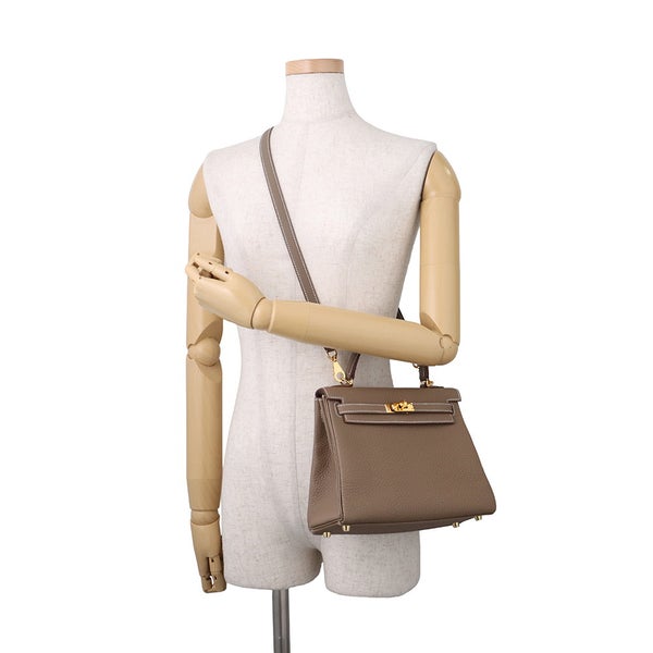 エルメス ハンドバッグ ケリー25 内縫い エトゥープ/ゴールド金具 トゴ W刻印 HERMES Kelly 2wayバッグ