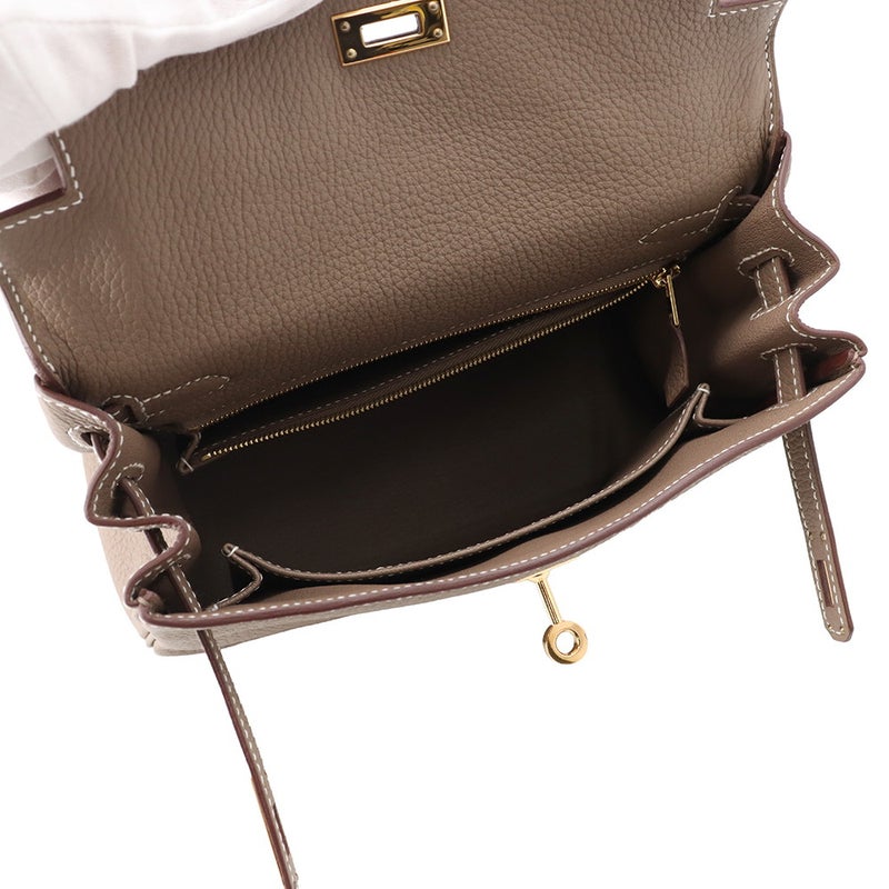 エルメス ハンドバッグ ケリー25 内縫い エトゥープ/ゴールド金具 トゴ W刻印 HERMES Kelly 2wayバッグ