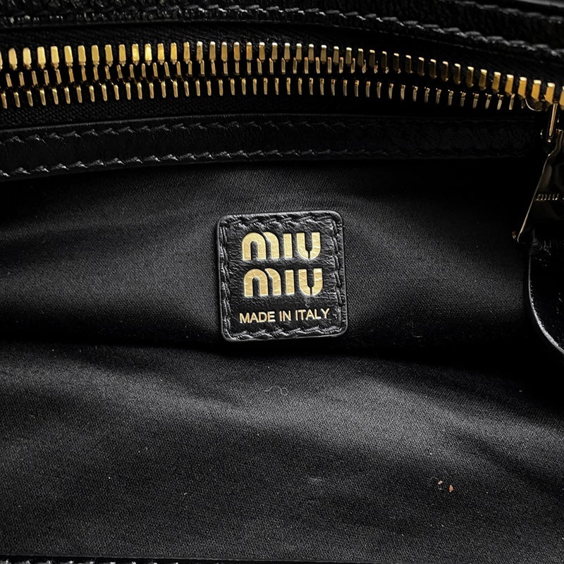 ミュウミュウ ハンドバッグ ボーリング  ロゴ レザー 5BB182 Miu Miu バッグ 黒