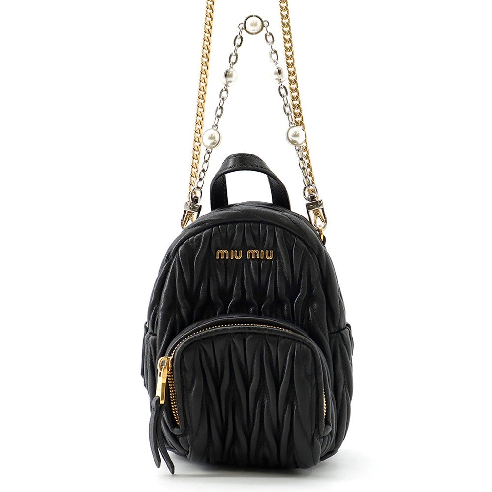 ミュウミュウ チェーンショルダーバッグ キルティング レザー ロゴ Miu