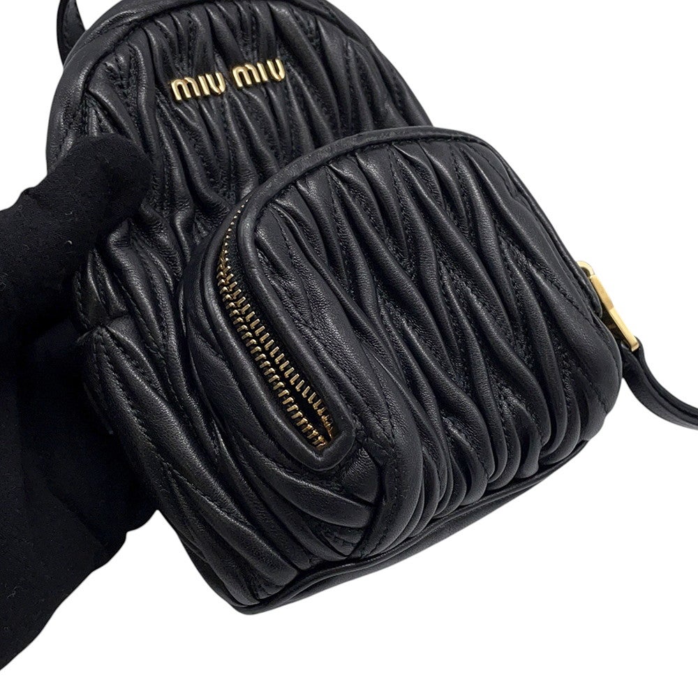 ミュウミュウ チェーンショルダーバッグ キルティング レザー ロゴ Miu