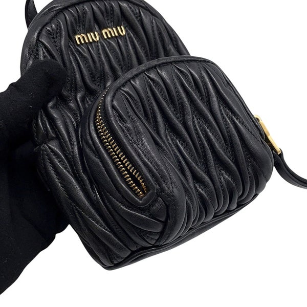 ミュウミュウ チェーンショルダーバッグ キルティング レザー ロゴ Miu Miu ２wayショルダー 黒