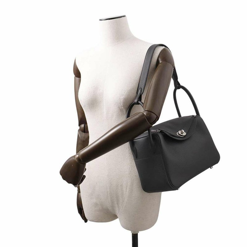 エルメス ハンドバッグ リンディ26 ブラック/シルバー金具 トリヨンクレマンス K刻印 2wayショルダー 黒