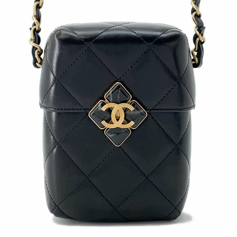 シャネル チェーンショルダーバッグ ココマーク マトラッセ ボックスバッグ ラムスキン AS2635 黒