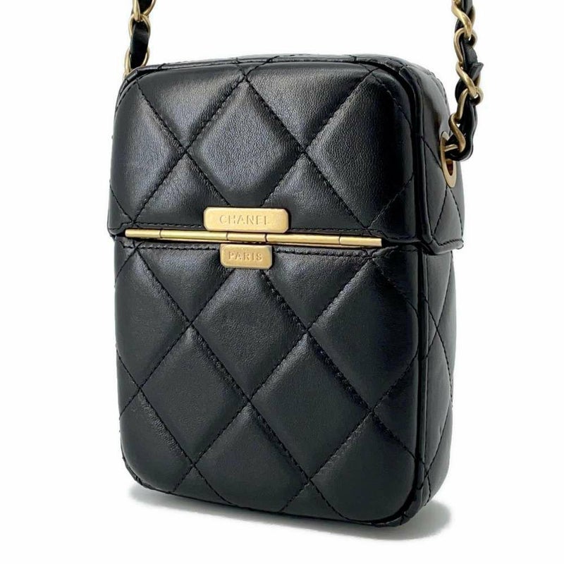 シャネル チェーンショルダーバッグ ココマーク マトラッセ ボックスバッグ ラムスキン AS2635 黒
