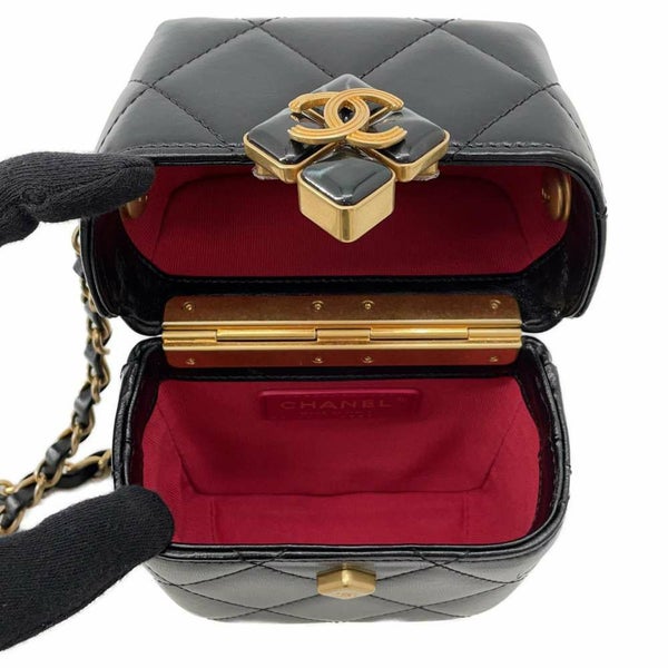 シャネル チェーンショルダーバッグ ココマーク マトラッセ ボックスバッグ ラムスキン AS2635 黒